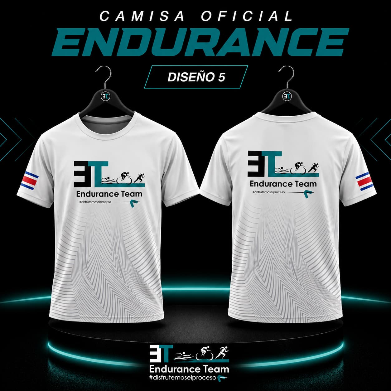 Camisa Endurance Team, Diseño 5, blanco con bandera de Costa Rica