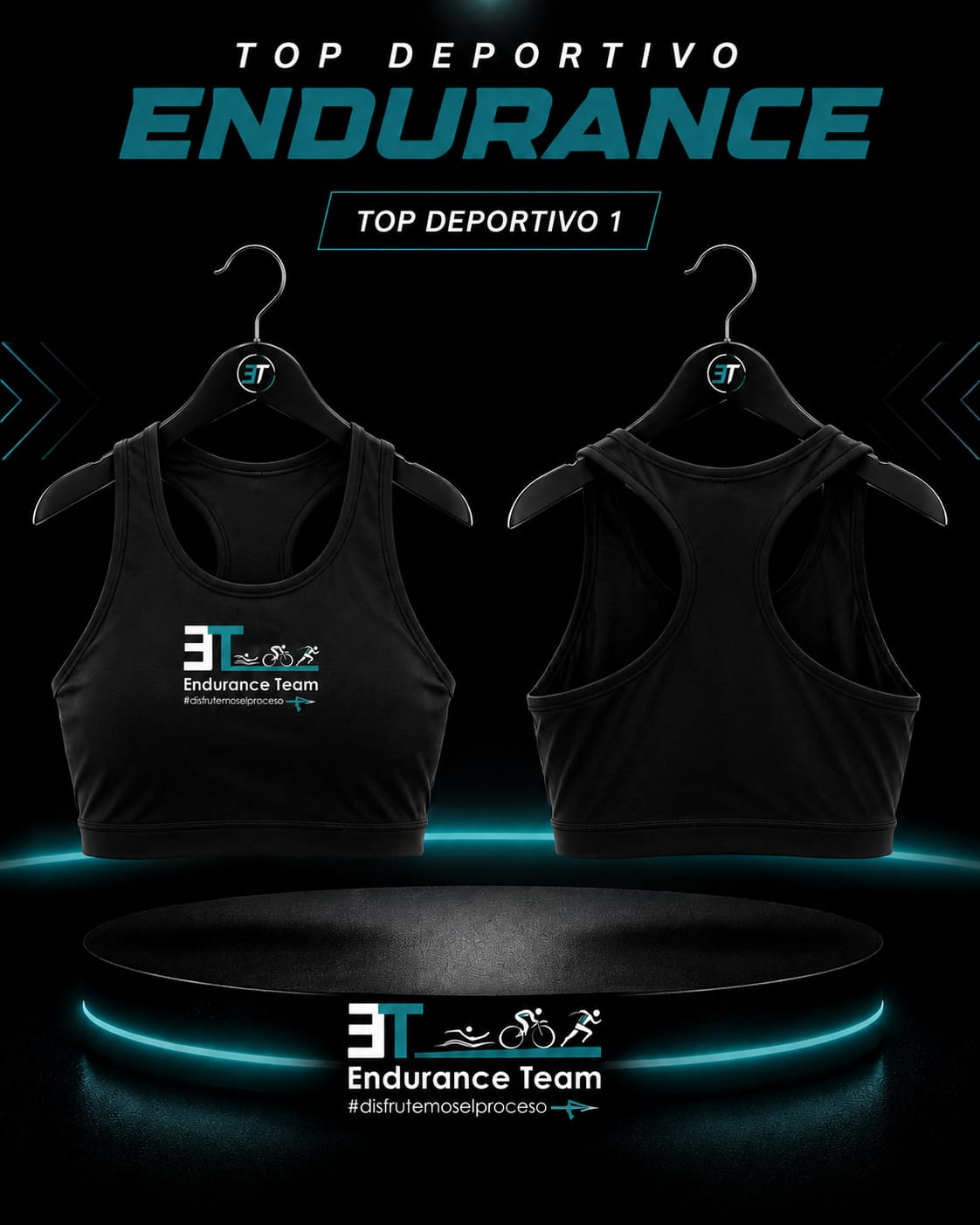 Top deportivo Endurance Team, negro, espalda racerback